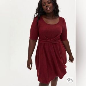 Torrid 00x Super Soft Plush Dark Red Wrap Waist Skater Dress 10 NWT
